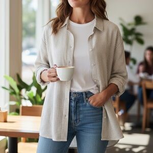 Tommy Bahama Coastalina beige and cream stripe Button-Up Shirt XL